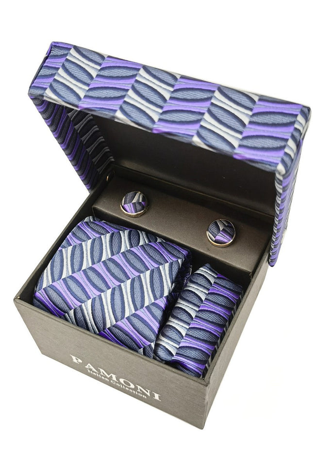 Grey Lilac Abstract Tie & Cufflinks Set