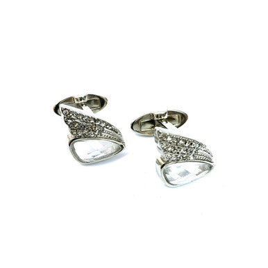 Silver Wing Gemstone Cufflinks by PAMONI featuring polished silver finish and vibrant gemstone accents on a white background.
