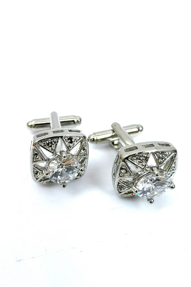 Silver Hollow Crystal Cufflinks