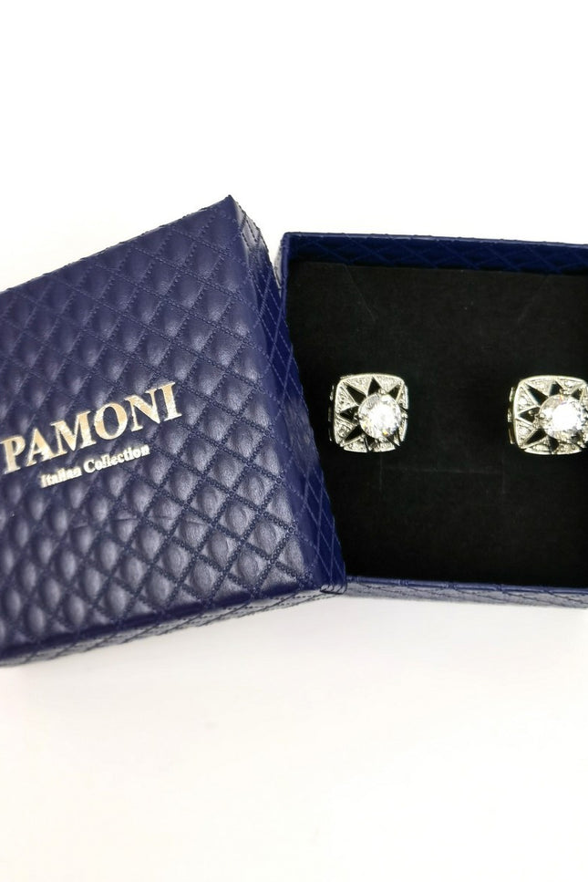 Silver Hollow Crystal Cufflinks