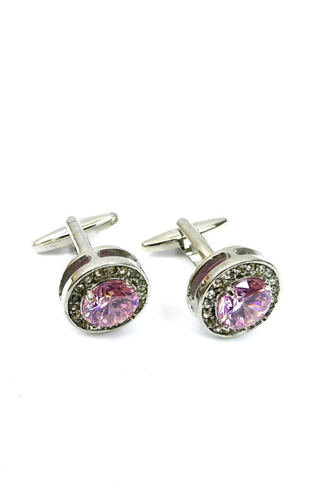 Round Pink Gemstone Cufflinks