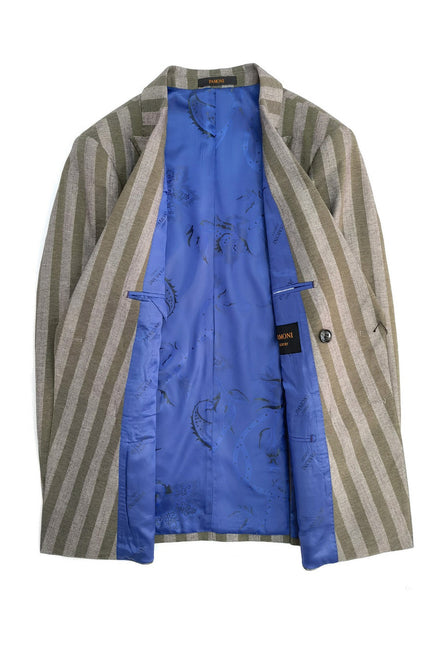 Brown Khaki Bold Stripe Double Breasted Suit