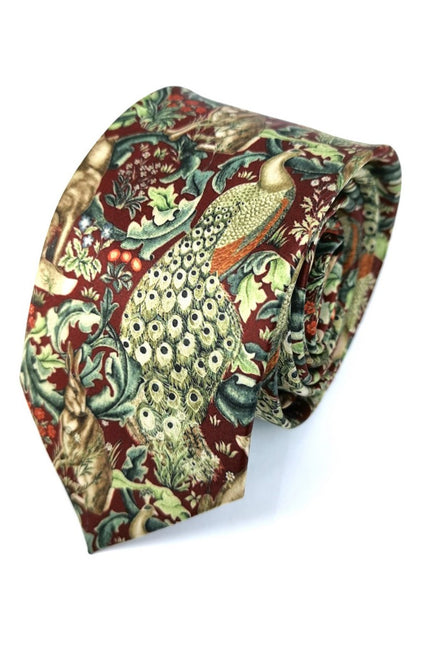 Burgundy Green Animal Floral Tie