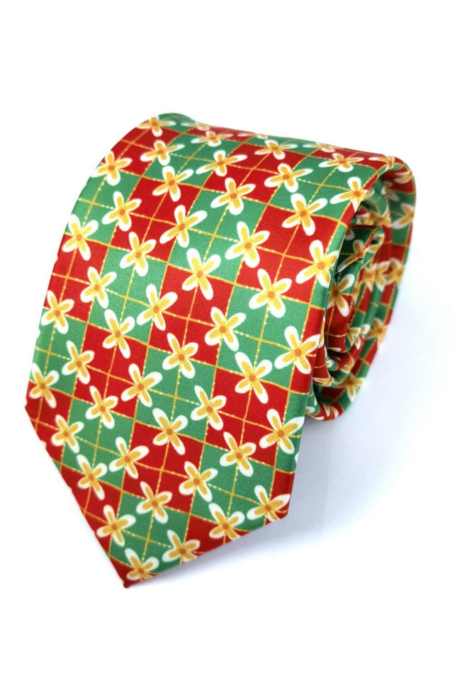 Green Coral Square Geometric Tie