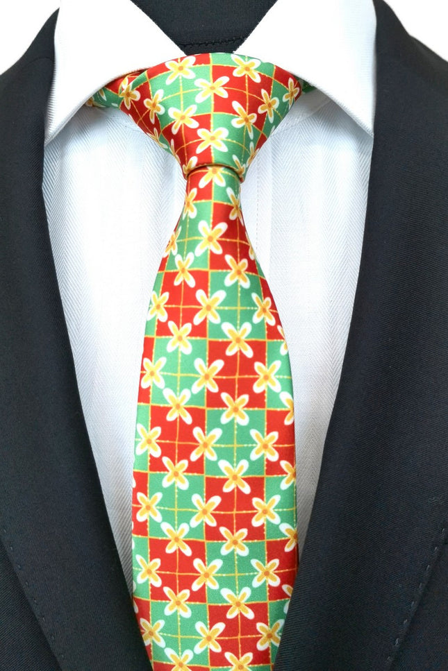 Green Coral Square Geometric Tie