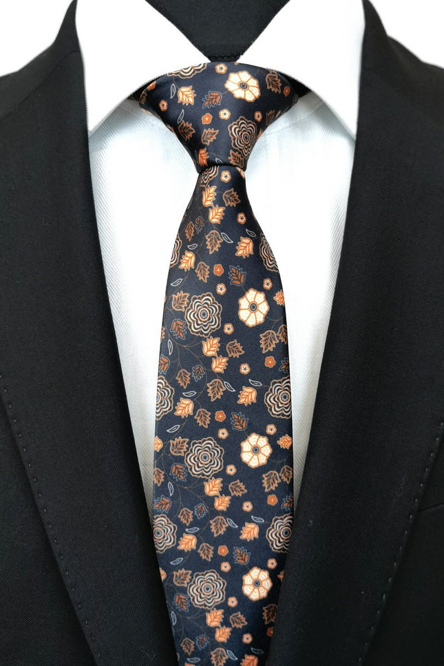Brown Black Floral Tie