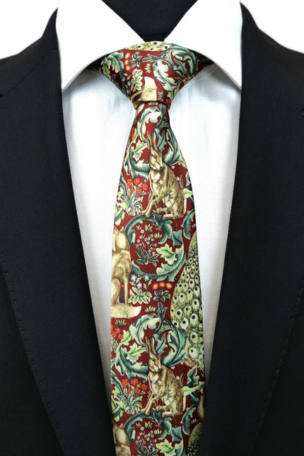 Burgundy Green Animal Floral Tie