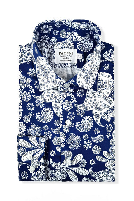 Blue Paisley Slim Fit Shirt