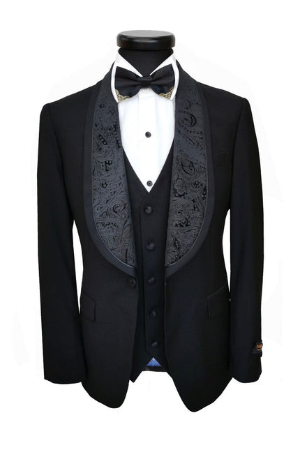 Black 3-Piece Tuxedo With Wide Shawl Lapel