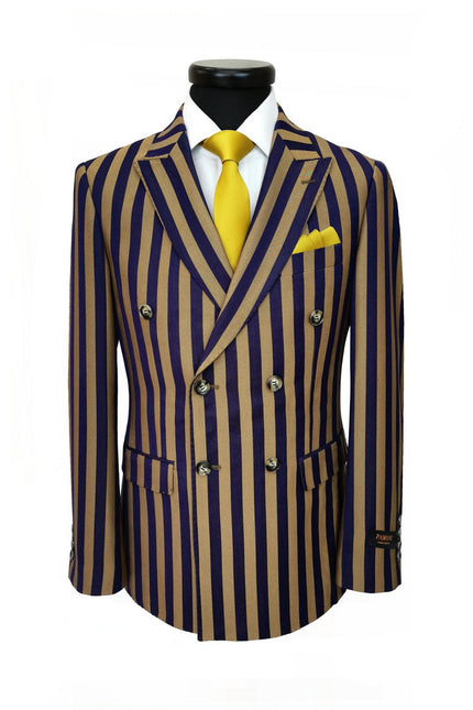 Navy Gold Bold Stripe Double Breasted Suit