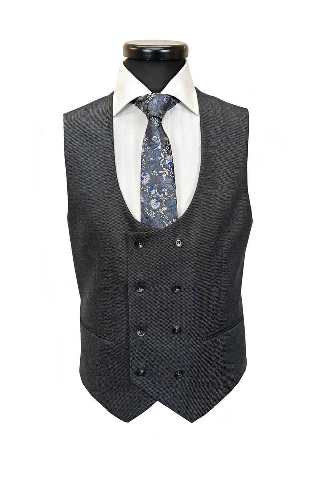 Dark Grey Birdseye 3-Piece Suit Waistcoat