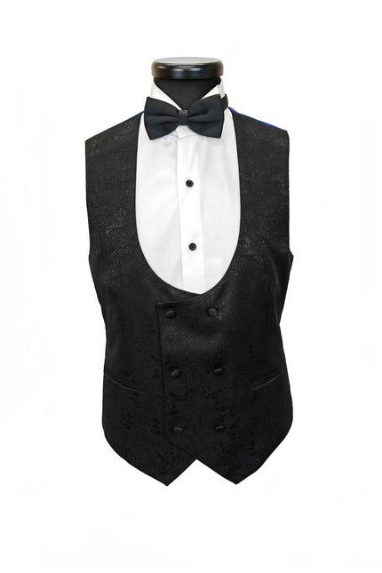 Black Floral Style 3-Piece Tuxedo Waistcoat