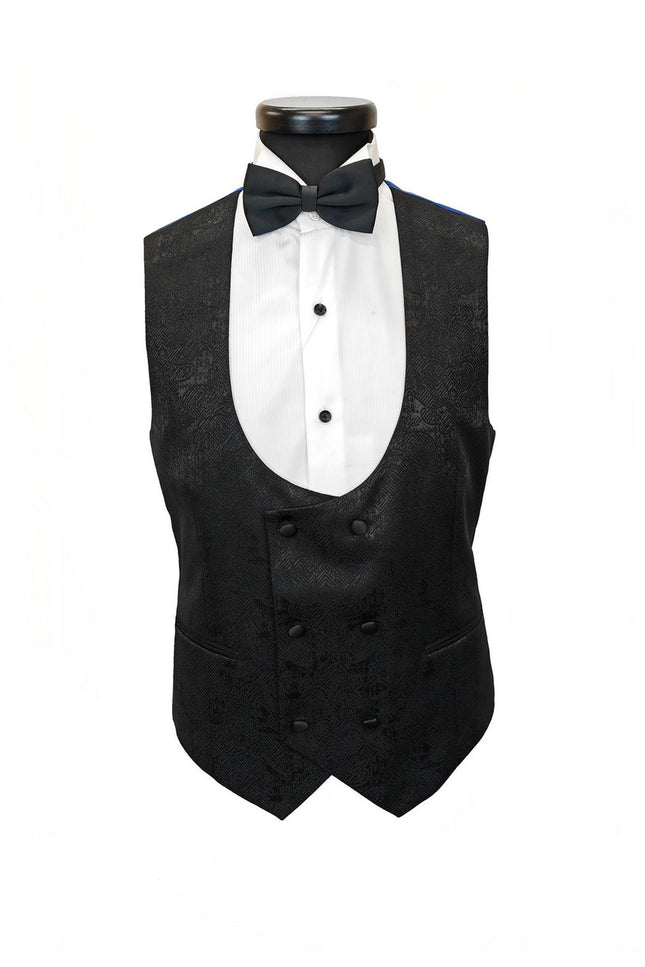 Black Floral Style 3-Piece Tuxedo Waistcoat