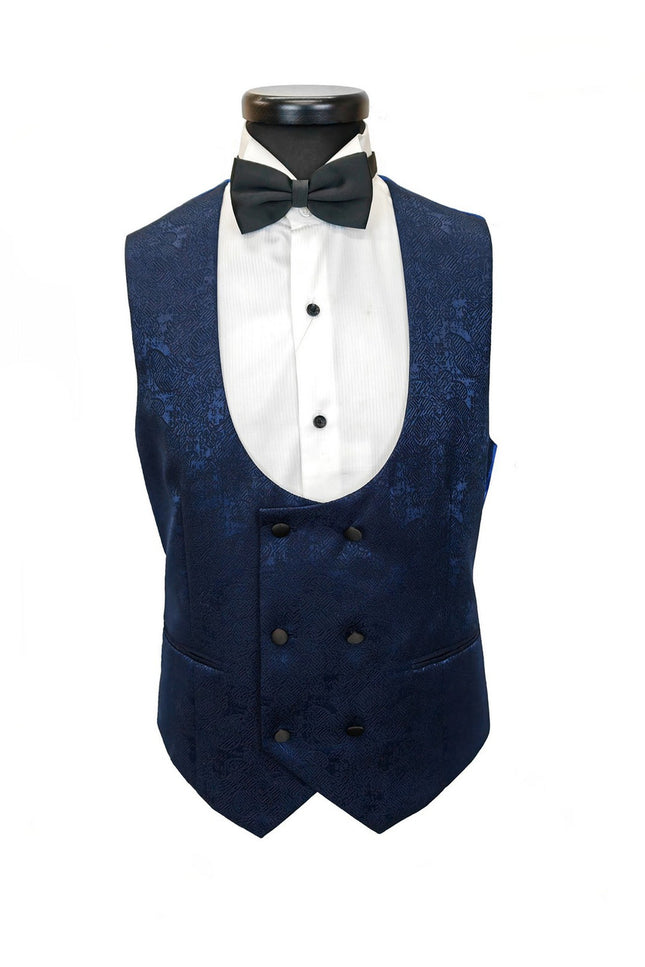Navy Floral Style 3-Piece Tuxedo Waistcoat