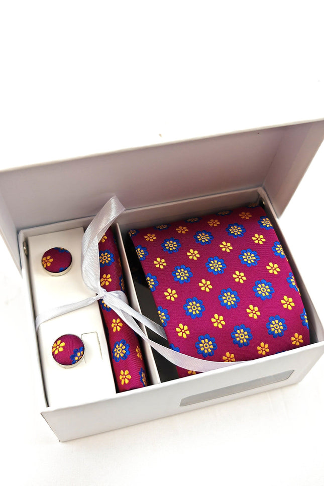 Magenta Geometric Tie & Cufflinks Set
