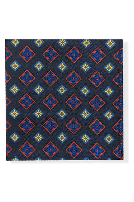 Navy Red & Yellow Squares Geometric Tie Set