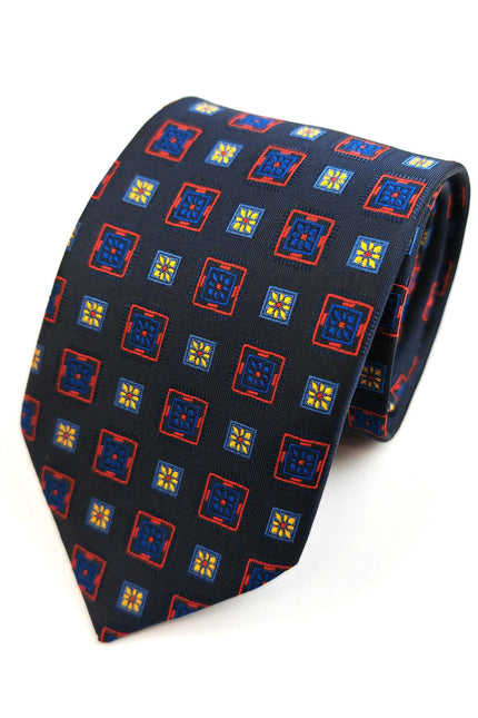 Navy Red & Yellow Squares Geometric Tie Set