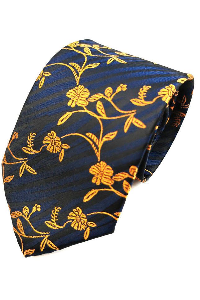 Navy Gold Floral Tie & Pocket Square Set