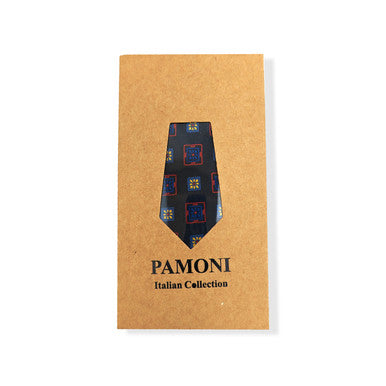 Ensemble de cravates géométriques à carrés rouges, bleu marine et jaunes