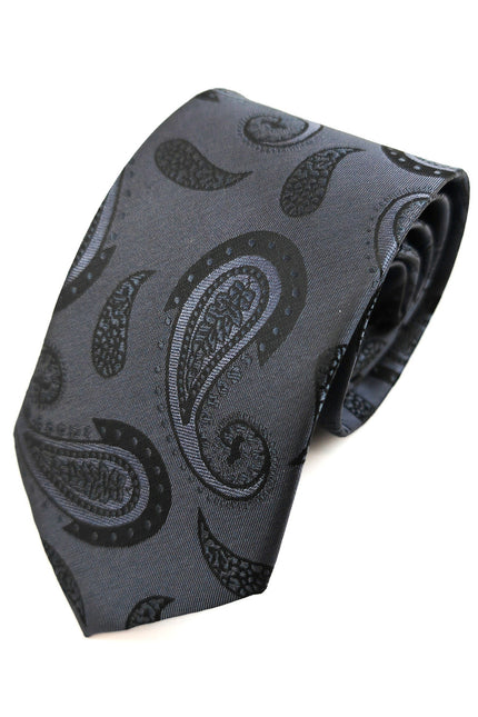 Steel Grey Paisley Tie & Pocket Square Set