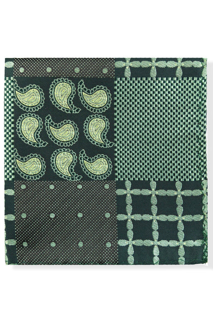 Green Paisley Check Tie & Pocket Square Set
