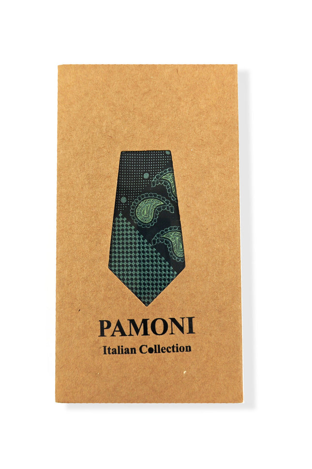 Green Paisley Check Tie & Pocket Square Set