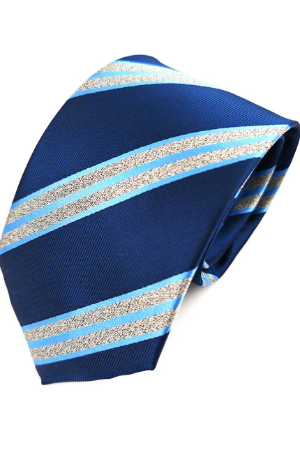 Blue Silver Bold Stripe Tie & Pocket Square Set