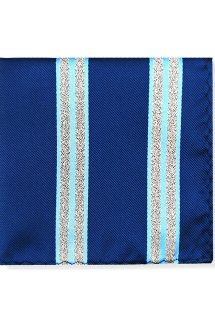 Blue Silver Bold Stripe Tie & Pocket Square Set