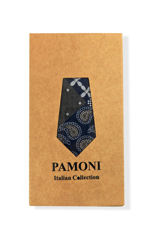 Navy Brown Paisley Check Tie & Pocket Square Set