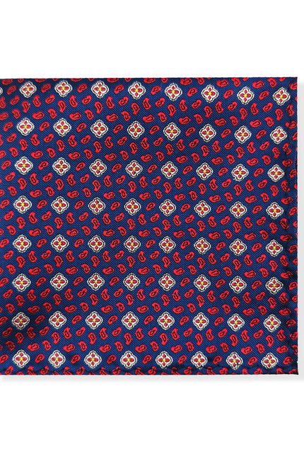 Blue and Red Geometric Tie & Pocket Square Set