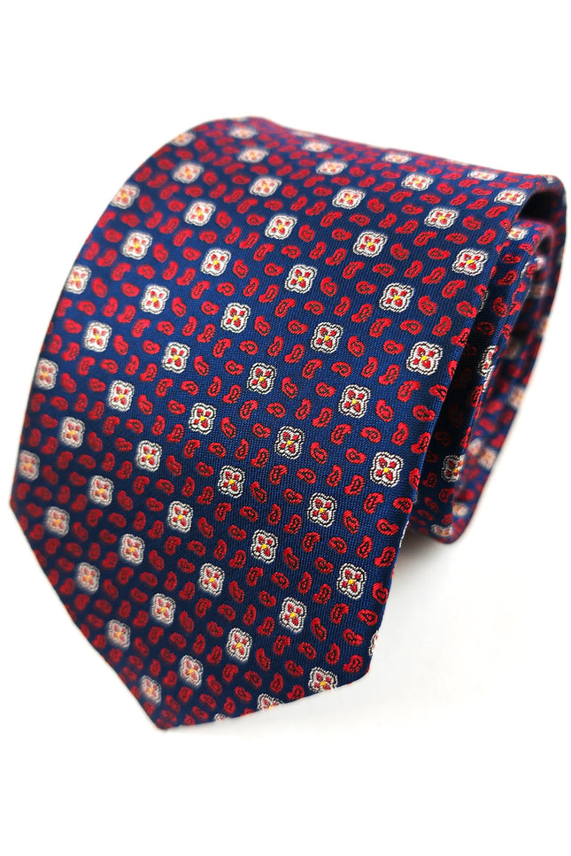Blue and Red Geometric Tie & Pocket Square Set