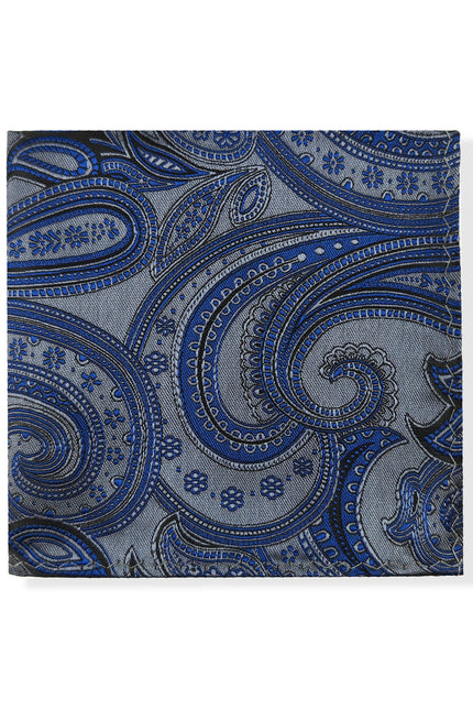Grey Blue Paisley Tie & Pocket Square Set