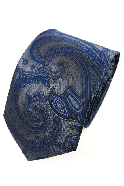 Grey Blue Paisley Tie & Pocket Square Set