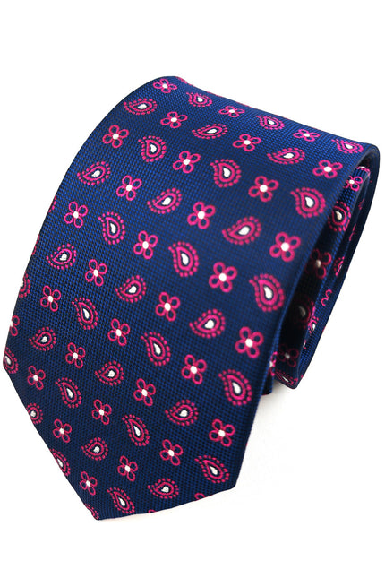 Navy Magenta Geometric Tie & Pocket Square Set