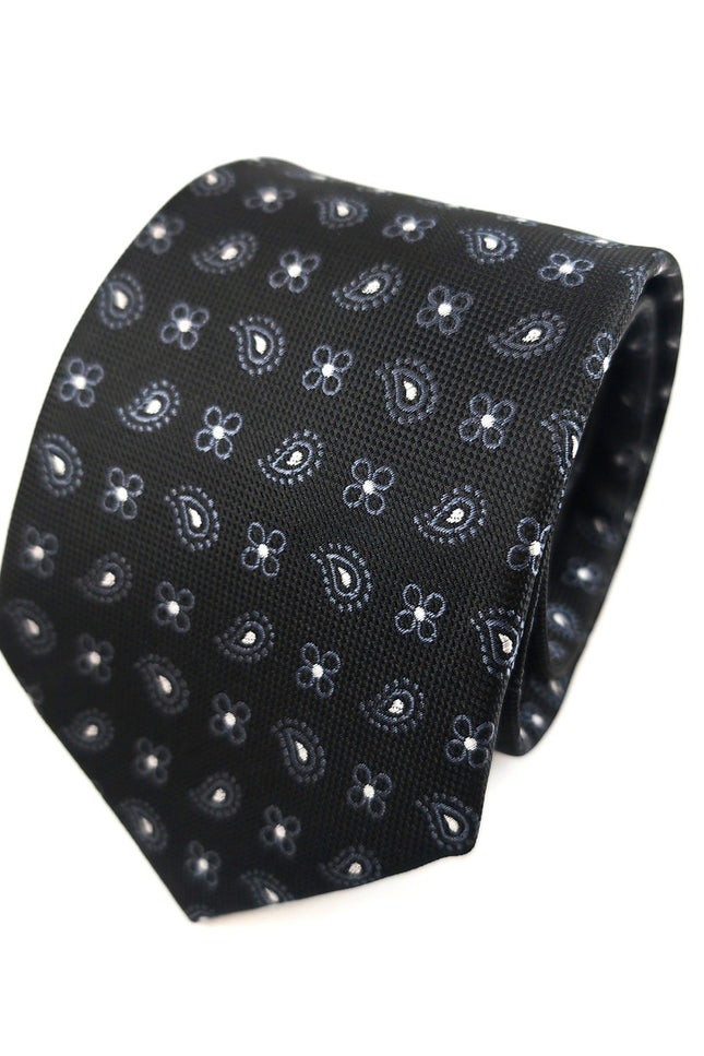 Black Geometric Tie & Pocket Square Set