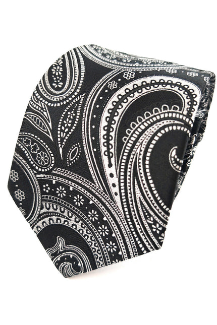Black Silver Paisley Tie & Pocket Square Set