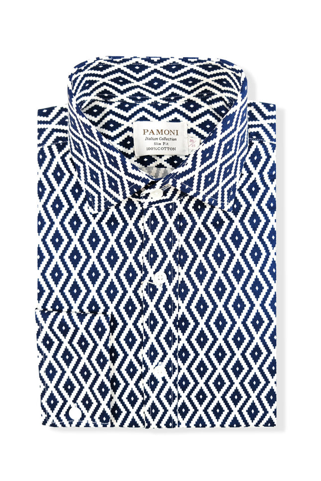 Navy Diamond Chevron Print Shirt