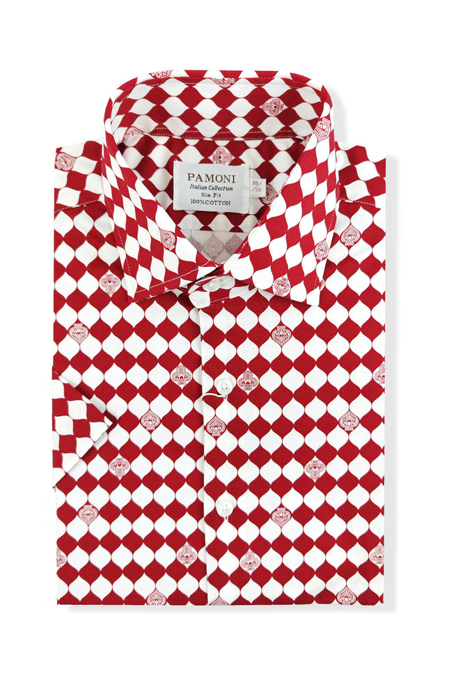 Red Diamond Poker Print Short Sleeves Shirt