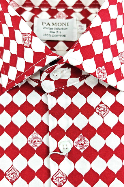 Red Diamond Poker Print Short Sleeves Shirt