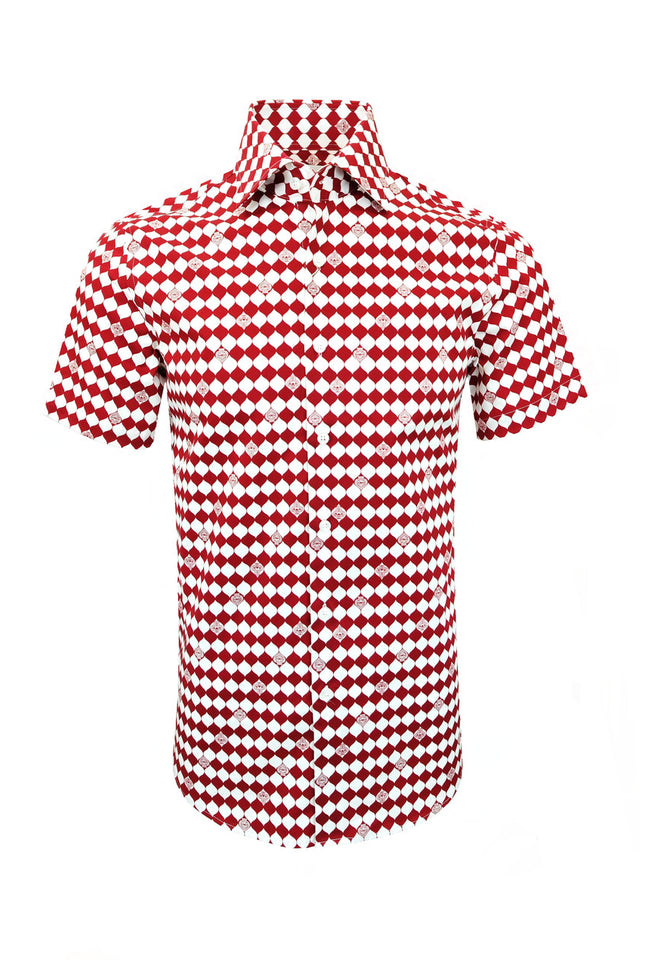 Red Diamond Poker Print Short Sleeves Shirt
