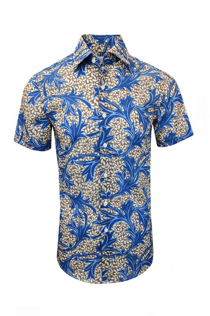 Blue and Brown Floral Print Short Sleeves Shirt
