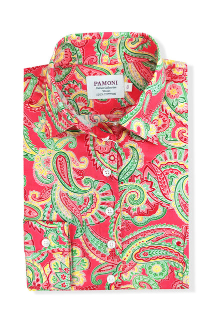 Pink Green Paisley Print Shirt