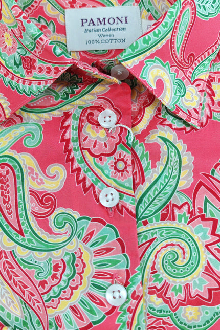 Pink Green Paisley Print Shirt