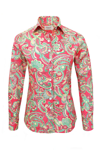 Pink Green Paisley Print Shirt