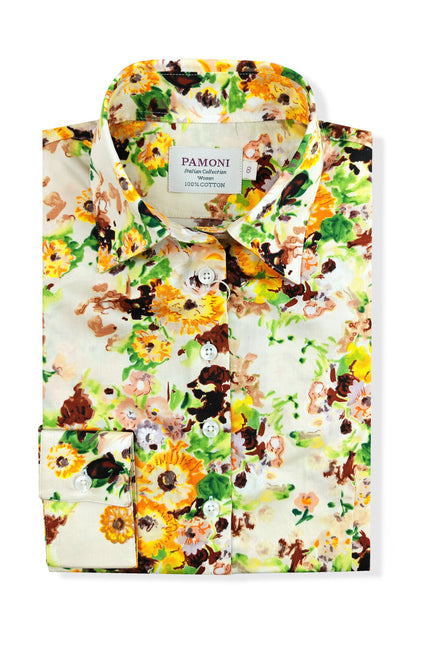 Yellow Brown Floral Print Shirt
