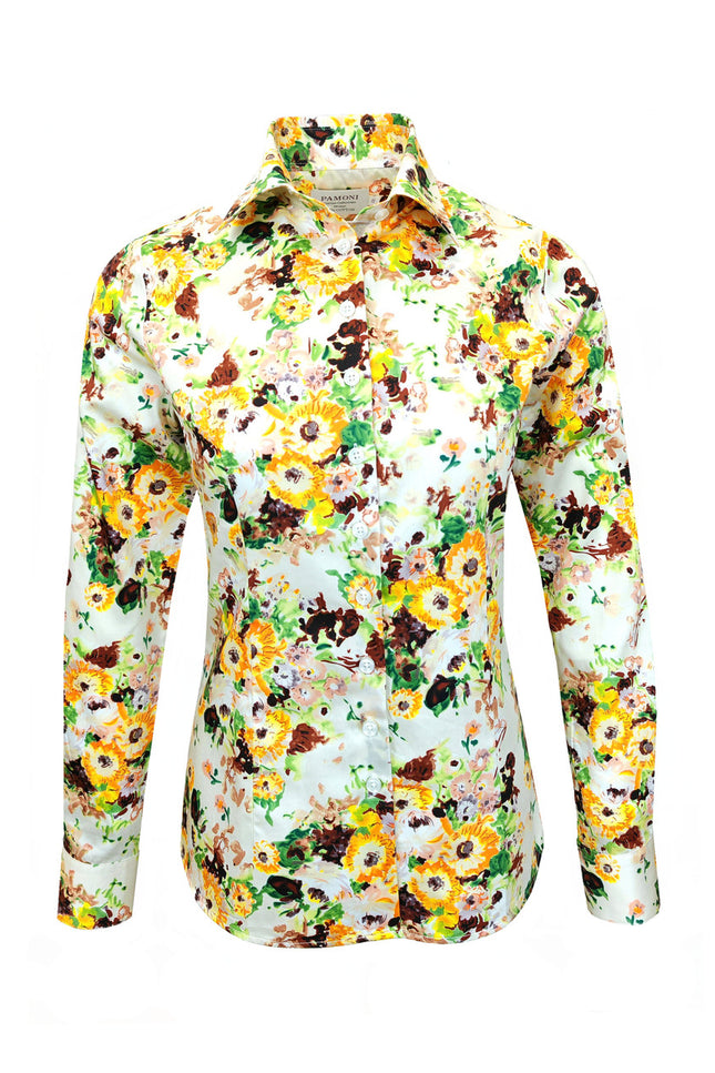 Yellow Brown Floral Print Shirt