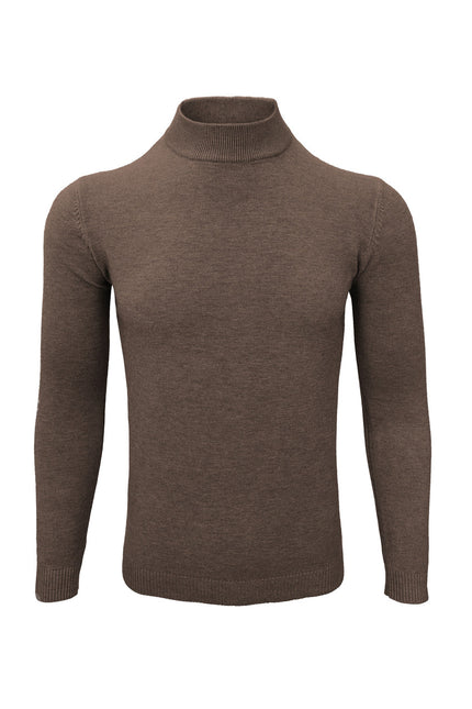 Brown High Neck Slim Fit Jumper