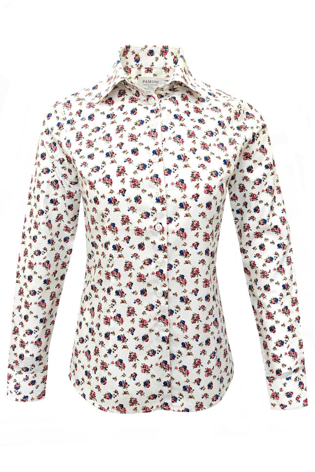 White Pink and Blue Flower Print Women's Shirt
