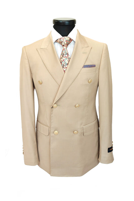 Beige Double Breasted Suit with Gold Button