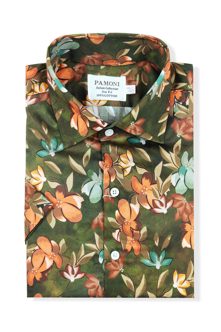 Men's Slim Fit Short Sleeve Floral Print Shirt